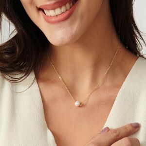 14k Gold Plated Single Pearl Necklace. New.